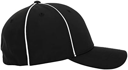 אתלטיקה נהדרת לשיחה | כובע שופט מקצועי | שחור עם פסים לבנים | Premium Poly Spandex Flex Fit Cap | כדורגל